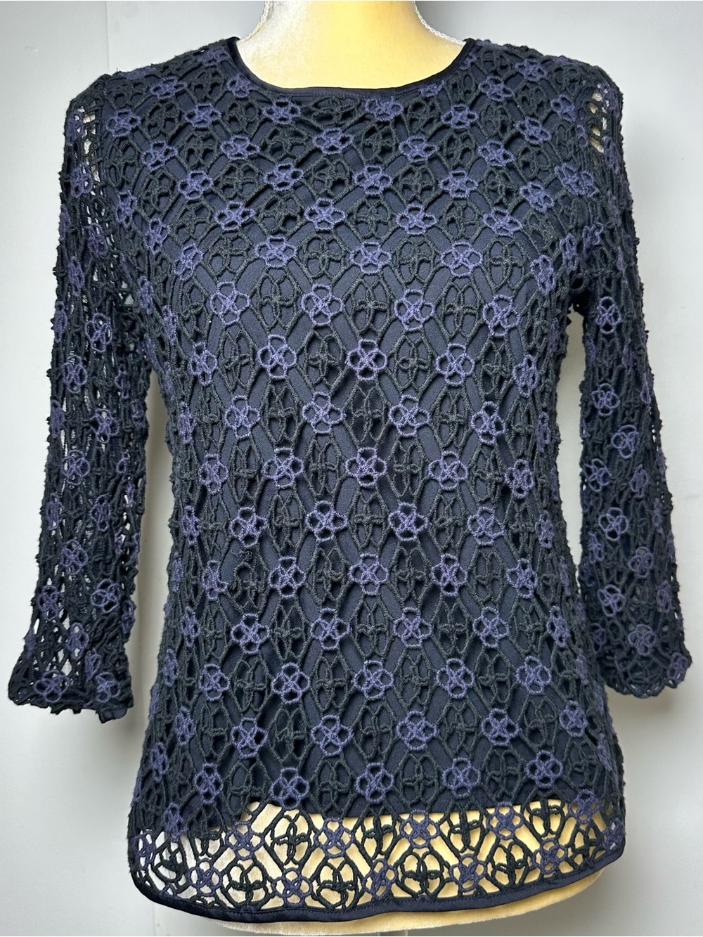 Ann Taylor Classic Women's Navy Crochet Overlay Top - SP